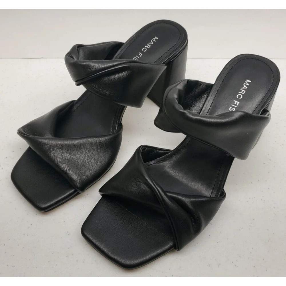 Marc Fisher Kari Chunky Heeled Slide Sandals Black Women's Size 6.5M NEW